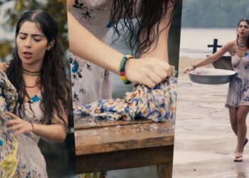 Jade Picon lava roupas na beira do rio e repercute nas redes sociais